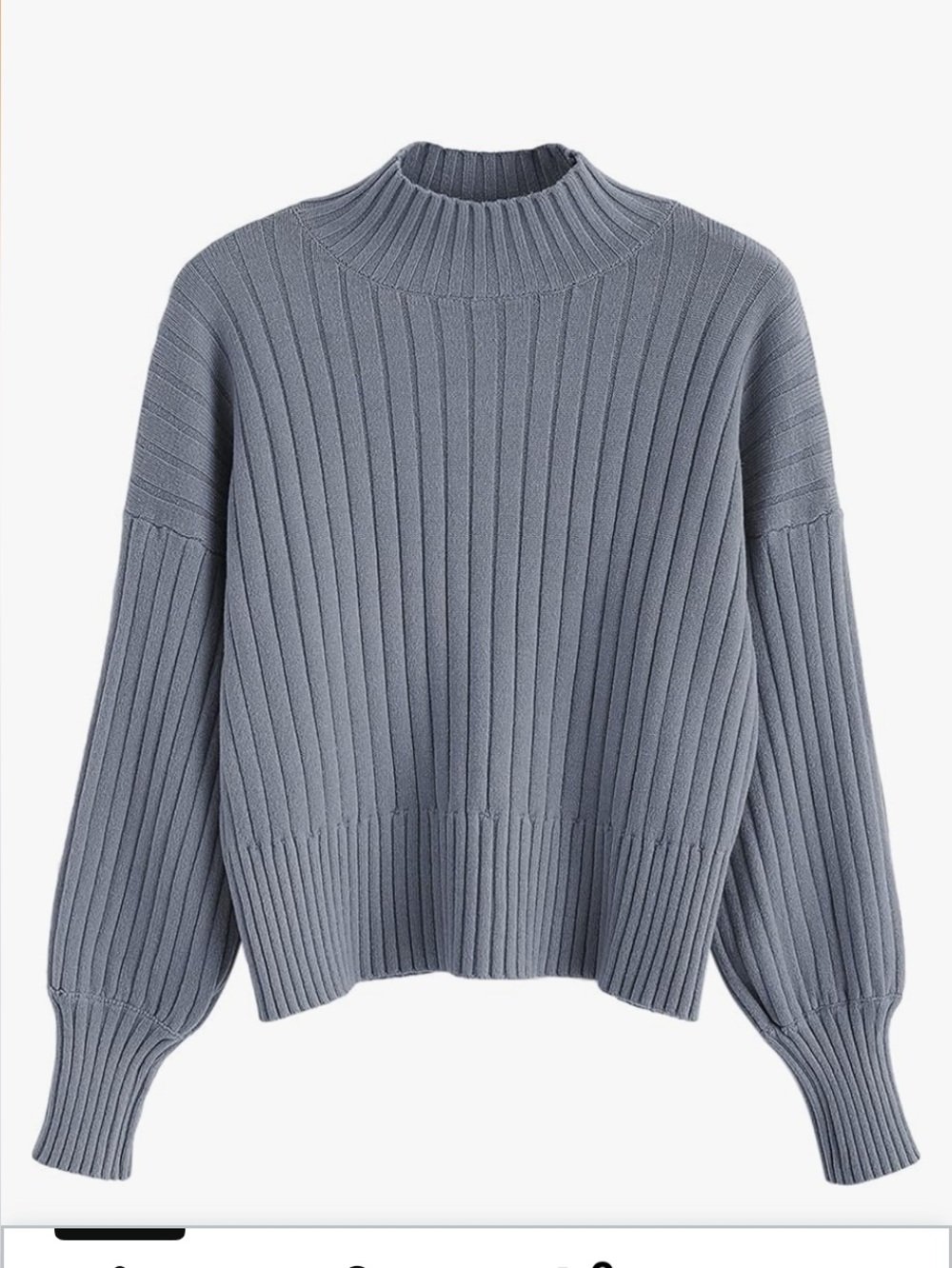 🚘 🆕 Zaful blue gray Ribbed Mock Neck Cropped long sleeves Sweater size L
